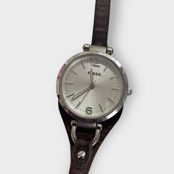 Fossil Georgia ES3060 Womens Brown Leather Analog Dial Quartz Wrist Watch - Picture 1 of 8